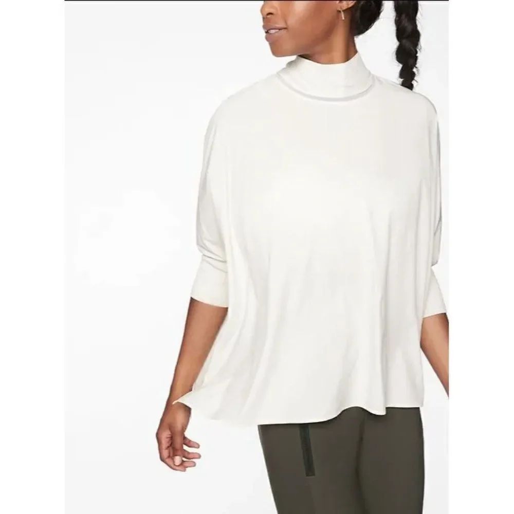 Athleta Insights Mock Neck Top Oversized Boxy Sea Salt White XXS Lightweight